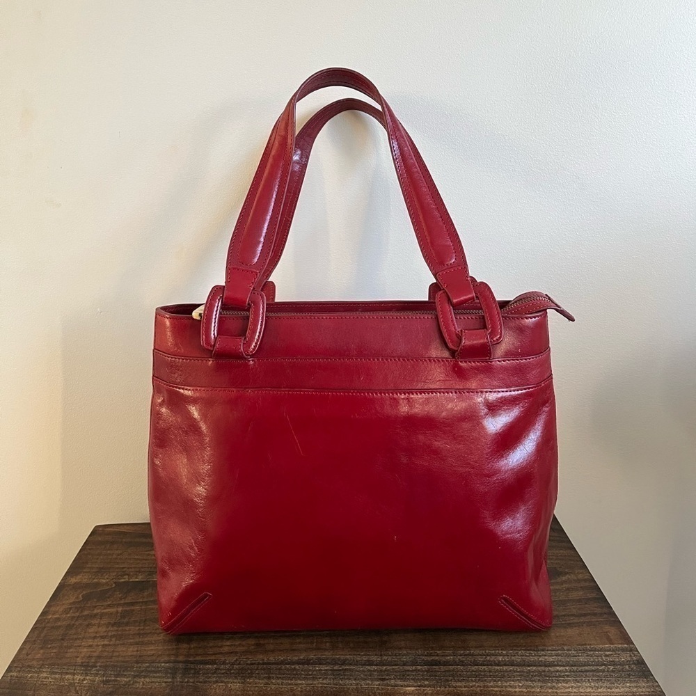 MONSAC Red Leather Tote Bag.